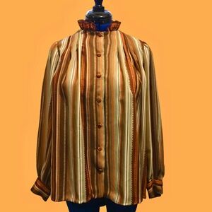 Vintage Striped 80’s Ruffle Collar Blouse